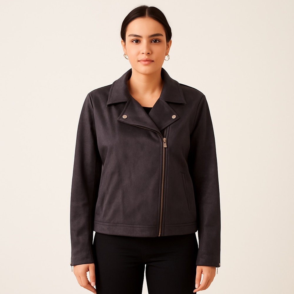William Rast Faux Suede Moto Jacket Black Size M ARH